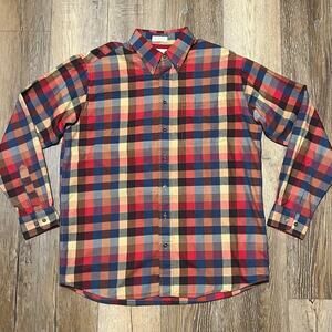 Viyella Wool Blend Plaid Colorful Flannel Long Sleeve Soft Twill Sz Lg Outdoors